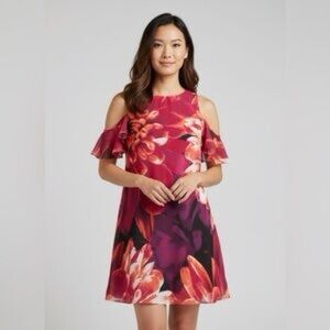 KENSIE Floral Print Cold Shoulder Dress - NWT $108 - WOMEN’S SIZE 8
